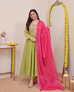 Elegant Embroidered Silk Chinnon Suit with Pure Silk Dupatta for Women