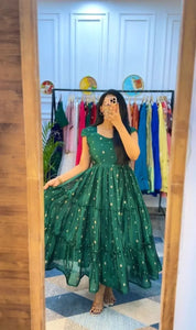 Premium Embroidered Vichitra Silk Maxi Dress - Elegant Festive Wear for Women
