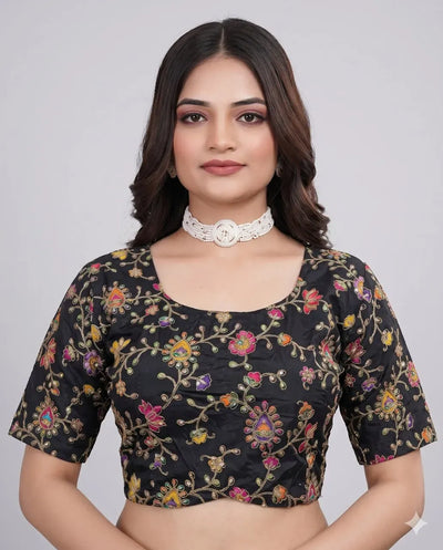 Elegant Embroidered Viscose Blouse - Padded Sweetheart Neck Festive Wear