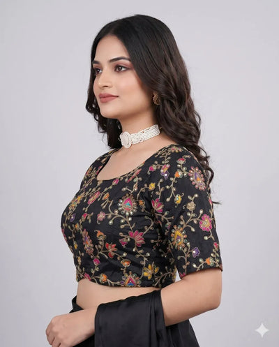 Elegant Embroidered Viscose Blouse - Padded Sweetheart Neck Festive Wear