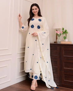 Elegant Embroidered Viscose Kurti Set - Straight Pant Dupatta for Women