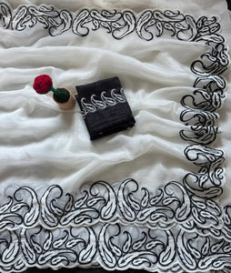 Elegant Embroidery Silk Saree - Designer Cut Work Border for Festive Wear