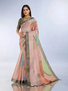 Elegant Erode Silk Saree - Geometric Pastel Print for Festive Wear