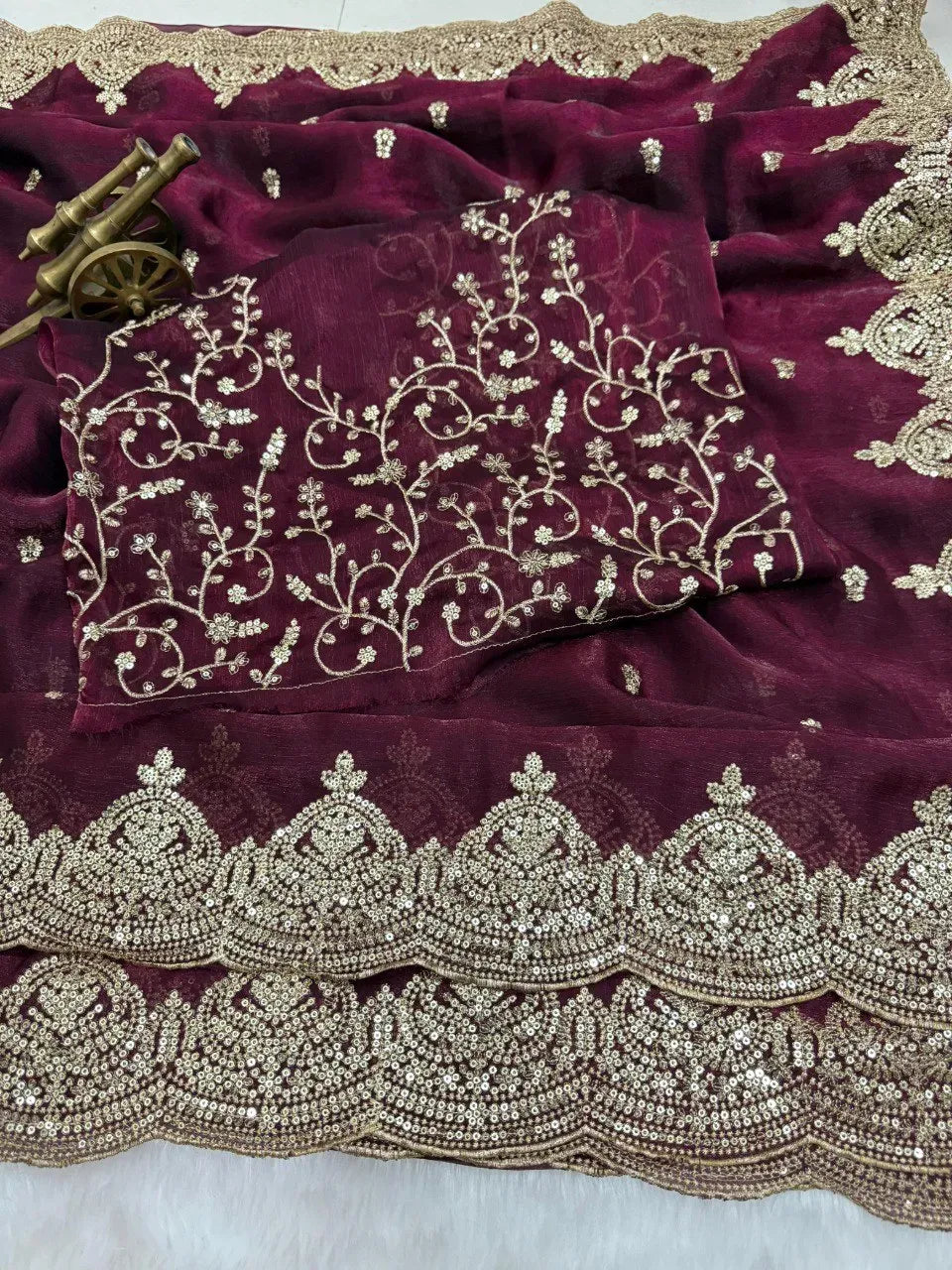 Premium Fandy Chiffon Saree with Embroidery and Cut Work