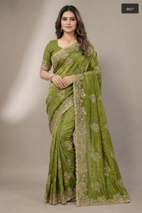 Elegant Fandy Satin Saree - Heavy Zari & Zarkan Embroidery for Festive Wear