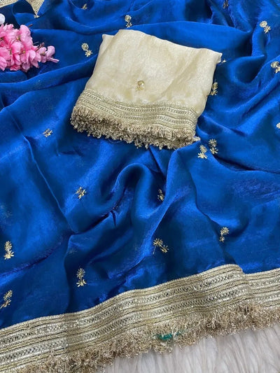 Elegant Fandy Satin Saree - Sequence Butti Work for Festive & Party Wear