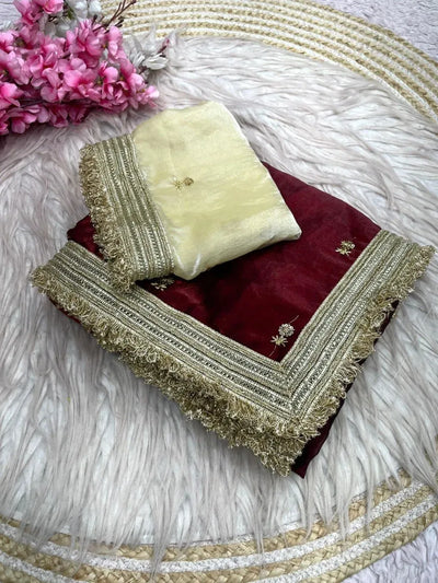Elegant Fandy Satin Saree - Sequence Butti Work for Festive & Party Wear