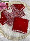Premium Fandy Satin Saree with Shimmering Sequence Work and C-Pallu Border
