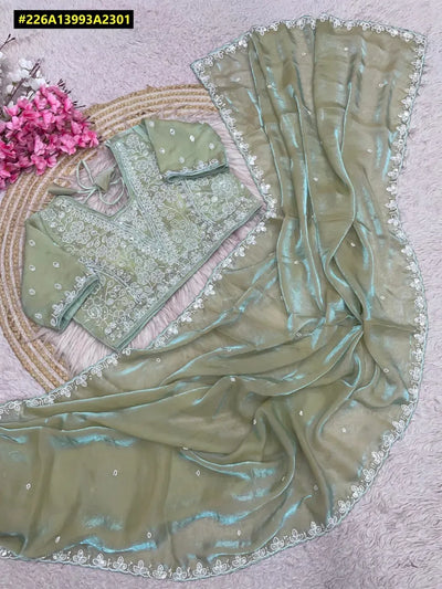 Elegant Fandy Satin Saree - Shimmering Sequence Work for Festive & Party Wear