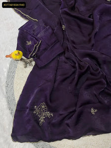 Elegant Fandy Satin Silk Saree - Floral Embellished with Pipe & Pearls for Festive & Party Wear