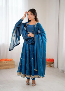 Elegant Fandy Silk Gown Set - Heavy Sequin Work for Women