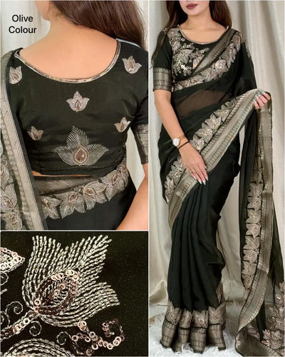 Elegant Fandy Silk Saree - Dual Zari Embroidered for Festive Wear