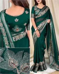Elegant Fandy Silk Saree - Zari Embroidery for Festive Wear