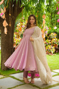 Elegant Faux Georgette Gown - Ready-to-Wear Embroidery Sequence for Festive Events