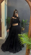 Exclusive Black Faux Georgette Ruffle Lehenga Choli with Heavy Sequins Blouse