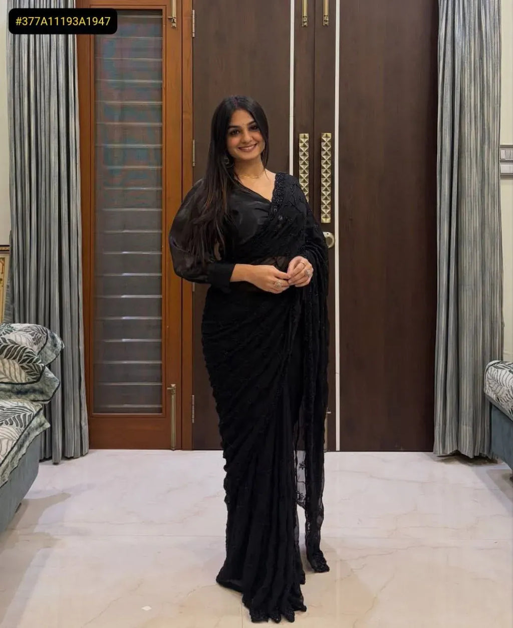 Elegant Faux Georgette Saree with Embellished Beads and Sequins