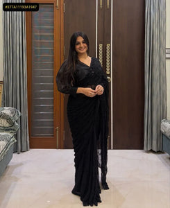 TRENDBUY Elegant Faux Georgette Saree with Beads & Sequins Embellishment