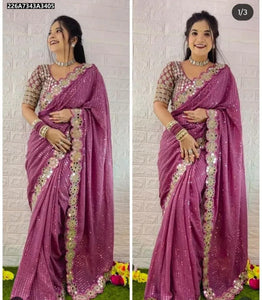 Elegant Faux Georgette Saree - Heavy Mirror & Sequence Work for Party Wear