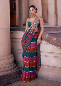 Elegant Faux Georgette Saree - Real Mirror Work for Festive Wear