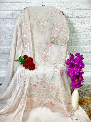 Elegant Faux Georgette Suit - Heavy Pearl Work for Festive Wear