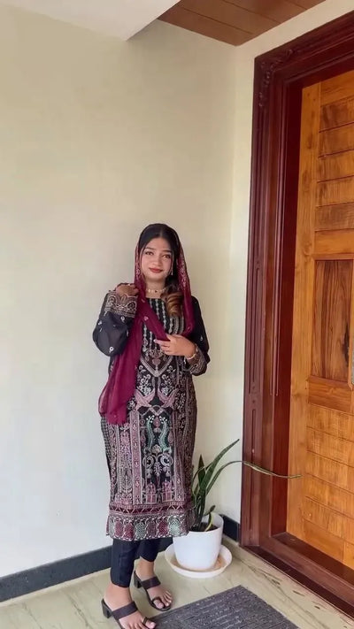 Elegant Faux Georgette Suit Set - Heavy Embroidery for Women