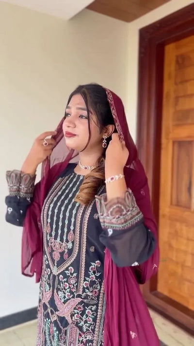 Elegant Faux Georgette Suit Set - Heavy Embroidery for Women