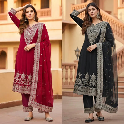 Elegant Faux Georgette Suit Set - Heavy Embroidery & Sequence Work for Festive & Party Wear