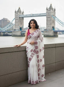 Elegant Fendy Chiffon Saree - Embroidered Border for Weddings