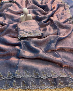 Elegant Fendy Chiffon Saree - Siroski Work & Heart Border for Parties