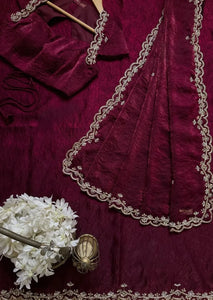 Elegant Fendy Crush Saree with Heavy Embroidery for Festive Wear
