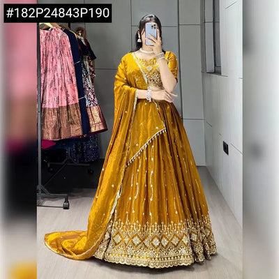 Elegant Fendy Satin Lehenga - Beads & Sequence Work for Women