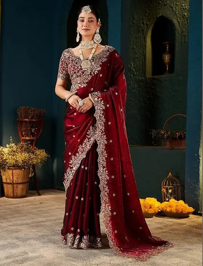 Elegant Fendy Satin Saree with Heavy Cut Work Embroidery - Festive Wear for Women
