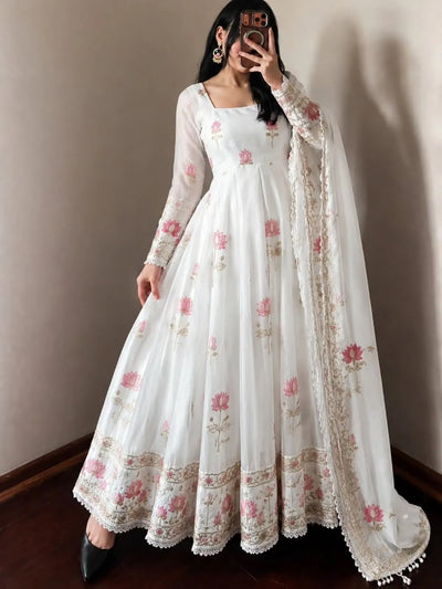 Elegant Fendy Silk Gown with Sequence Dupatta - Heavy Flair Festive Wear