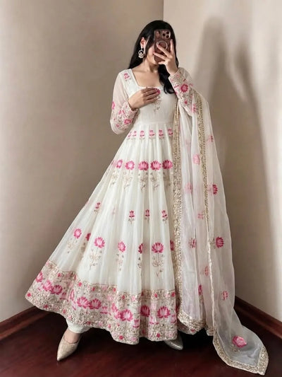 Elegant Fendy Silk Gown with Sequence Dupatta - Heavy Flair Festive Wear
