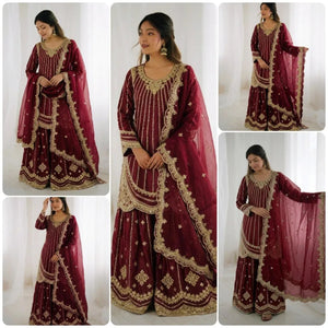 Elegant Fendy Silk Palazzo Suit - Embroidery & Sequence Work for Festive & Party Wear
