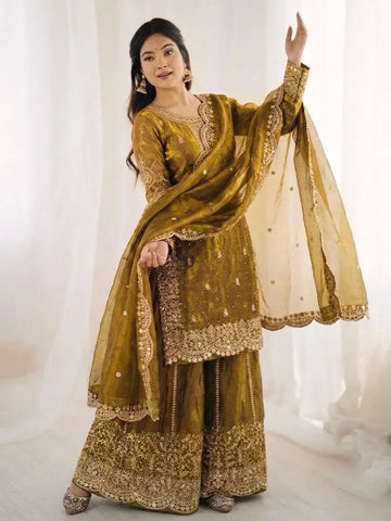 Elegant Fendy Silk Palazzo Suit - Exquisite Embroidery for Women
