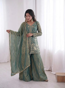 Exclusive Fendy Silk Palazzo Suit Set with Heavy Sequence Embroidery for Festive Party Wear