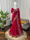 Elegant Fendy Silk Saree - Designer Zari Sequence Work | Wedding & Party