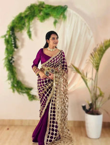 Elegant Fendy Silk Saree - Real Mirror Work for Festive Occasions