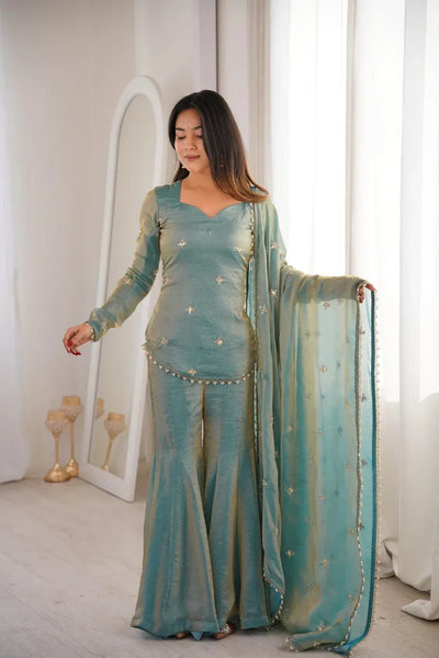 Elegant Fendy Silk Sharara Set - Embroidery for Festive Wear