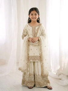 Elegant Fendy Silk Sharara Set - Intricate Embroidery & Sequence Work for Girls & Young Teens