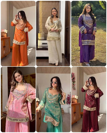 Elegant Fendy Silk Sharara Set - Stunning Mirror Work | Ready to Wear for Women