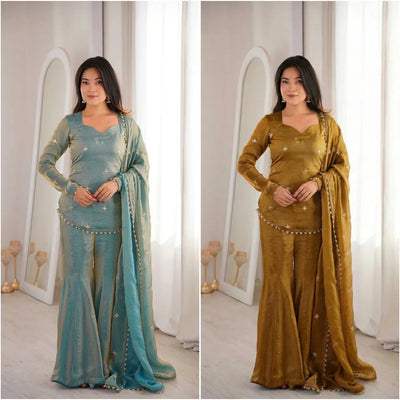 Elegant Fendy Silk Sharara Suit - Fully Stitched Festive Wear for Women