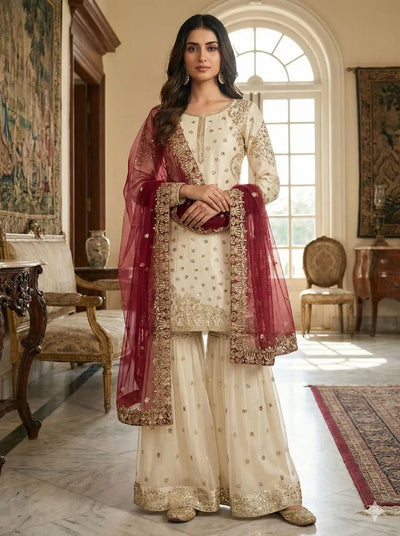 Elegant Fendy Silk Sharara Suit - Heavy Embroidery Eid Festive Wear | S-XXL