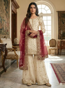 Elegant Fendy Silk Sharara Suit - Heavy Embroidery Eid Festive Wear | S-XXL