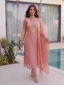 Elegant Fendy Silk Suit Set - Embroidered Party Wear for Women