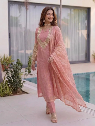 Elegant Fendy Silk Suit Set - Embroidered Party Wear for Women