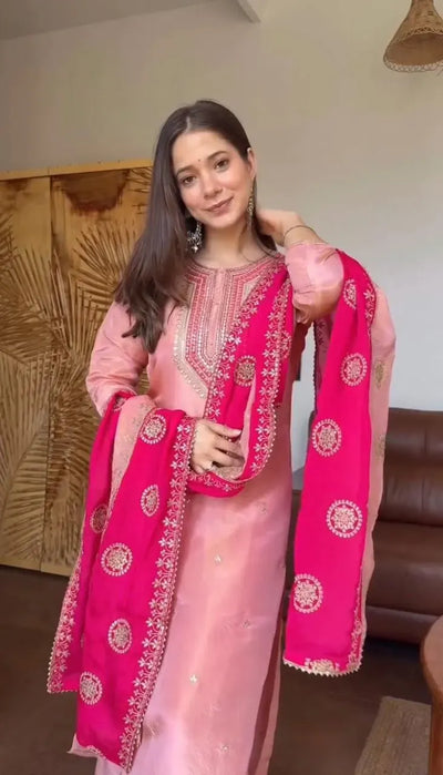 Elegant Fendy Silk Suit Set - Heavy Embroidery Festive Wear