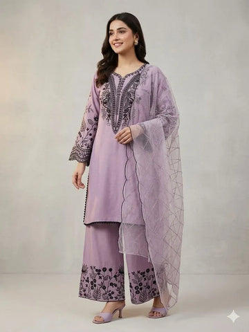 Elegant Festive Cotton Palazzo Suit - Sequence Embroidered Set with Dupatta