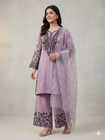 Elegant Festive Cotton Palazzo Suit - Sequence Embroidered Set with Dupatta